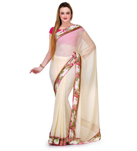 Cream Faux Georgette Saree