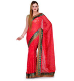 Red Thread Woven Faux Georgette Saree