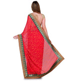 Red Thread Woven Faux Georgette Saree