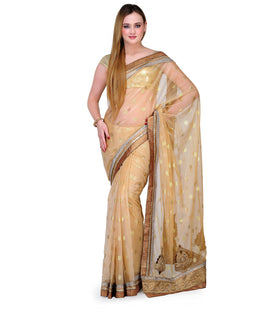 Beige Net Saree with Brocade Border