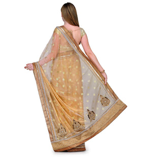 Beige Net Saree with Brocade Border