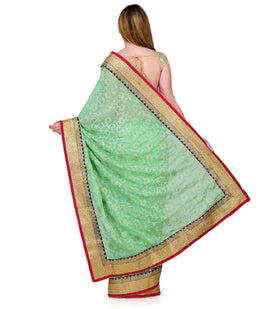 Green Faux Chiffon Saree