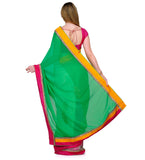 Green & White Faux Georgette Saree