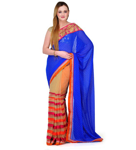 Royal Blue Faux Georgette & Net Saree