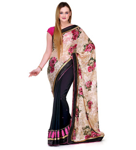 Beige & Black Brasso Saree