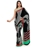 Black & White Printed Faux Crepe Saree