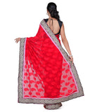 Red Faux Chiffon Jacquard Saree