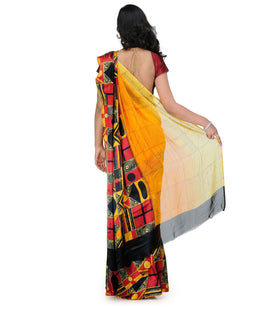 Yellow Shaded Faux Georgette Printed Saree