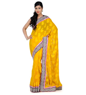 Yellow Faux Chiffon Jacquard Saree