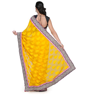 Yellow Faux Chiffon Jacquard Saree