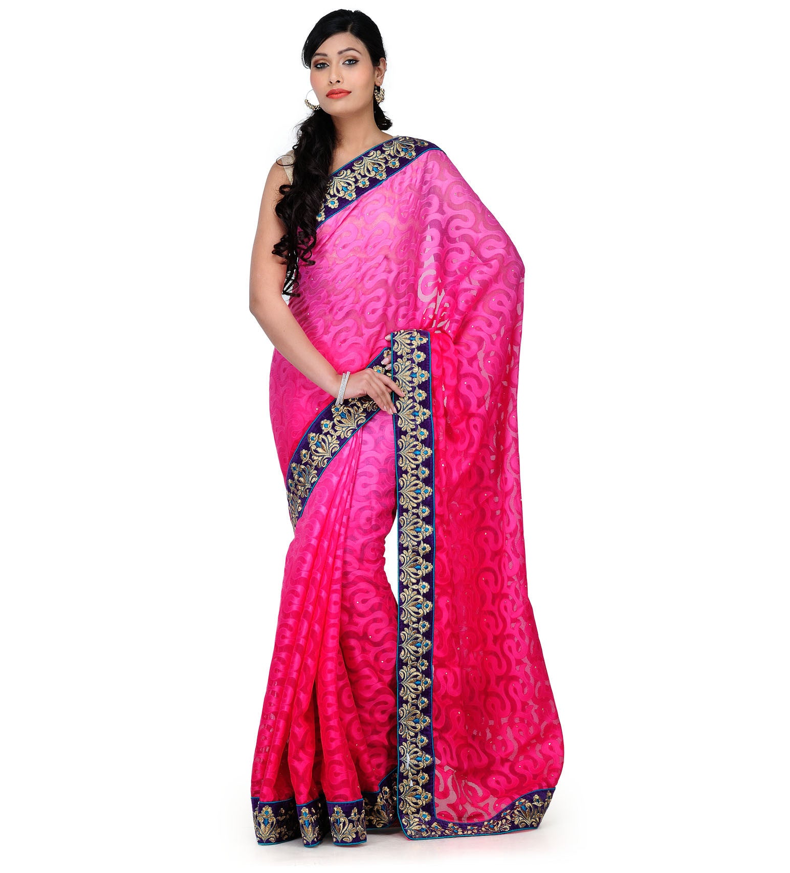 Magenta Shaded Net Brasso Saree