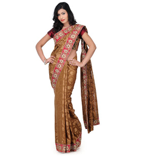 Brown Net Brasso Saree