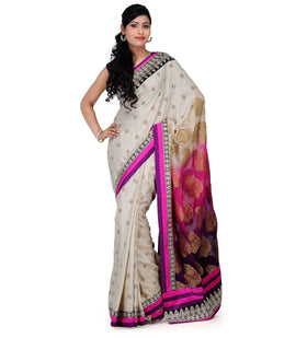 Beige & Magenta Shaded Viscose Saree