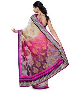 Beige & Magenta Shaded Viscose Saree