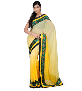 Beige & Yellow Shaded Faux Georgette Saree