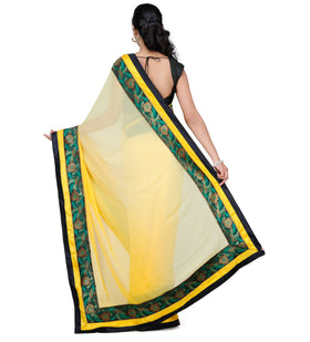 Beige & Yellow Shaded Faux Georgette Saree