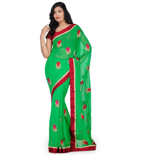 Green Faux Chiffon Saree