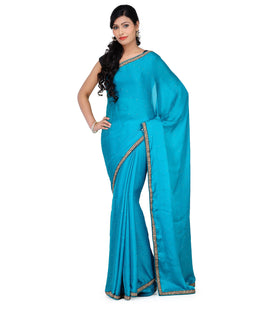 Sky Blue Faux Chiffon Saree