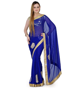 Royal Blue Faux Chiffon Saree