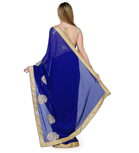 Royal Blue Faux Chiffon Saree