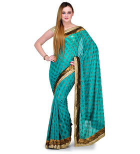 Sea Blue Faux Georgette Saree