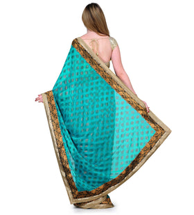 Sea Blue Faux Georgette Saree