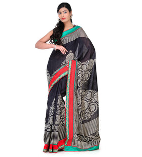 Black Art Silk Printed Saree