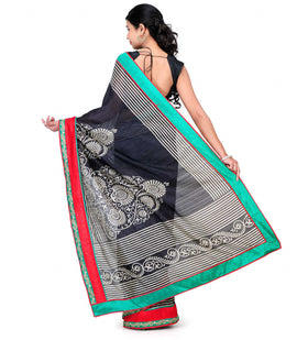 Black Art Silk Printed Saree