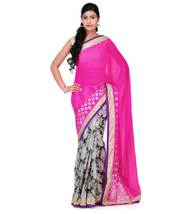 Magenta Faux Chiffon Saree