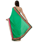 Green & Magenta Satin Saree