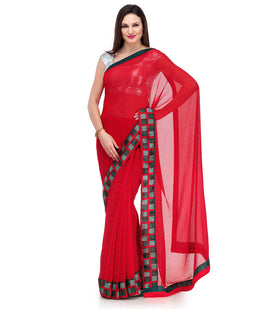 Red Faux Chiffon Saree