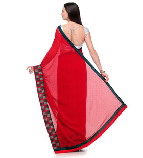 Red Faux Chiffon Saree