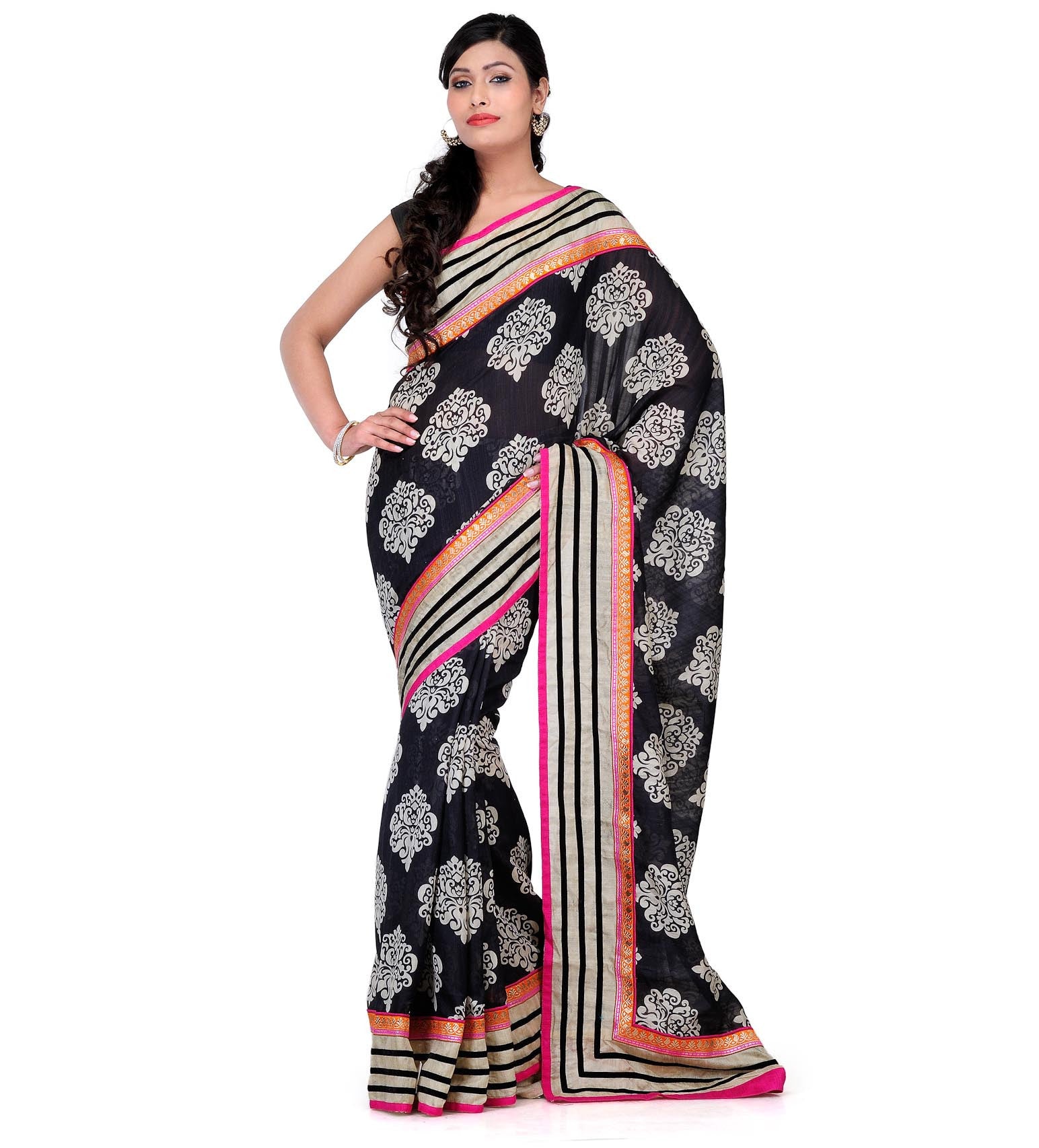 Black Art Silk Printed Saree