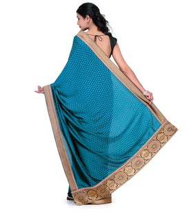 Dark Turquoise Semi Crepe Saree