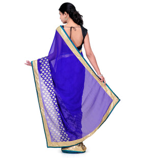 Royal Blue Faux Chiffon Saree