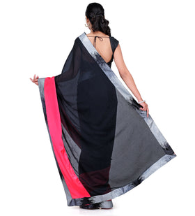 Black Faux Georgette Saree