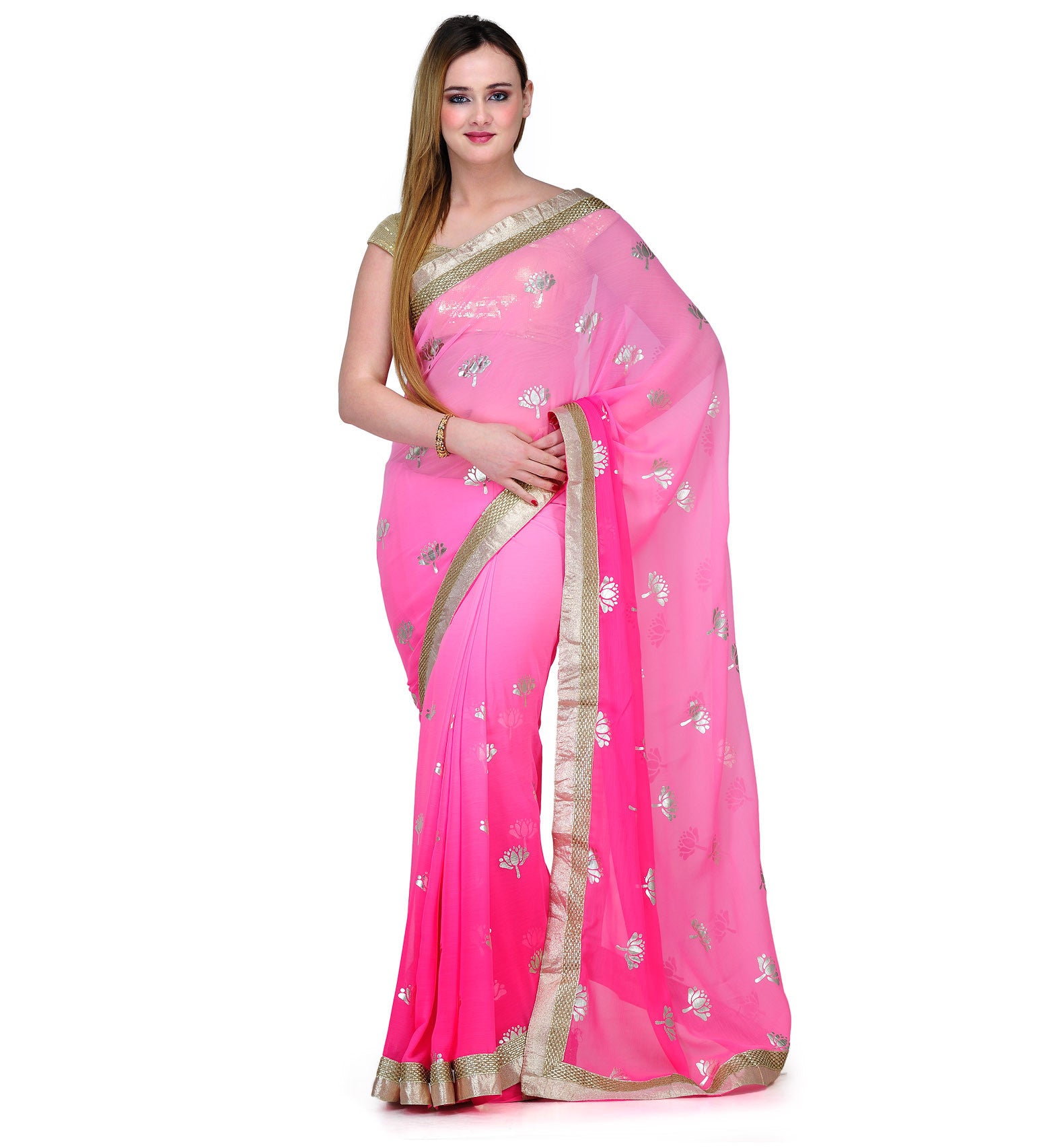 Pink Shaded Faux Chiffon Saree