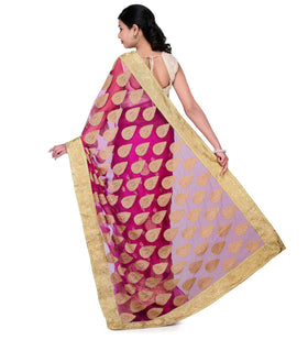 Magenta Net Saree with Zari Border