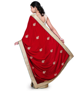 Red Net & Velvet Saree