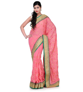 Pink Faux Chiffon Saree