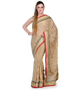 Beige Faux Chiffon Saree