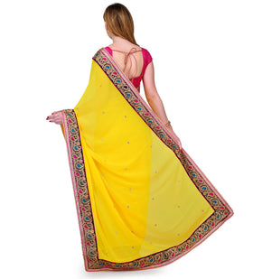 Neon Yellow Faux Chiffon Saree