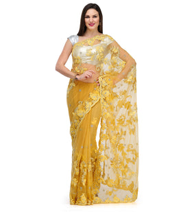 Yellow Net Saree with Swarovski Work