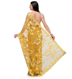 Yellow Net Saree with Swarovski Work