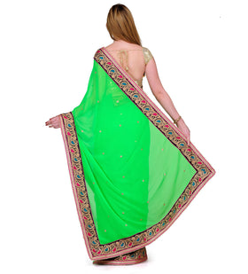 Neon Green Faux Chiffon Saree