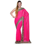 Neon Pink Faux Chiffon Saree