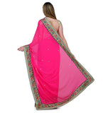 Neon Pink Faux Chiffon Saree