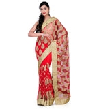 Red Net Saree with Zari Border