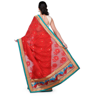 Red Net Jacquard Saree