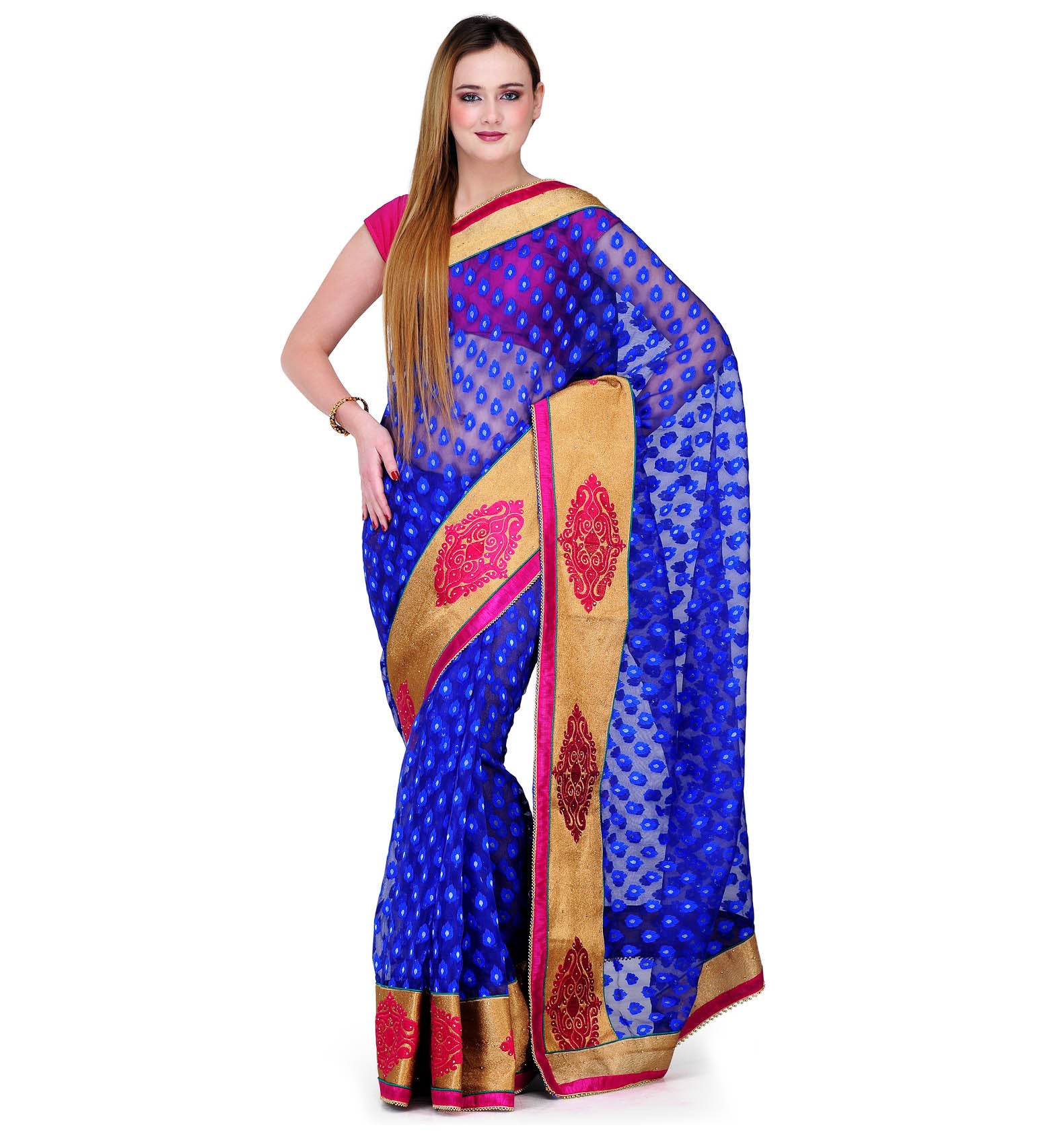 Royal Blue Net Jacquard Saree